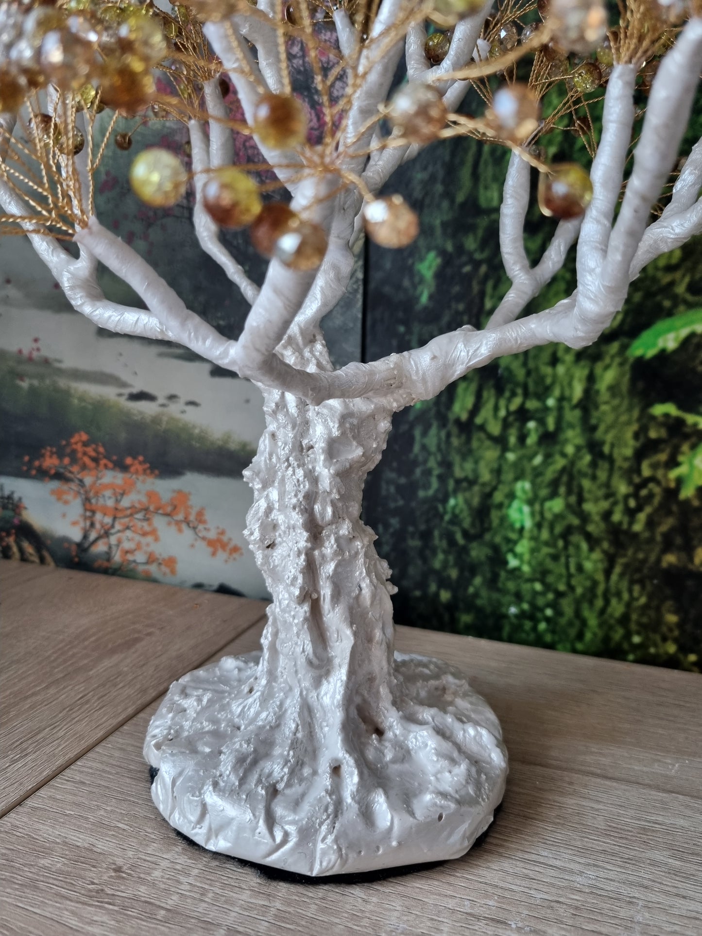 Handmade tree beautiful decor in home made with love white pearl metallics color ,glass beads and acrylic beads