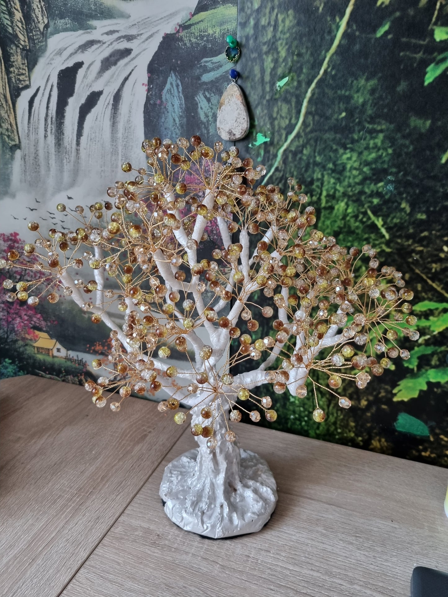 Handmade tree beautiful decor in home made with love white pearl metallics color ,glass beads and acrylic beads