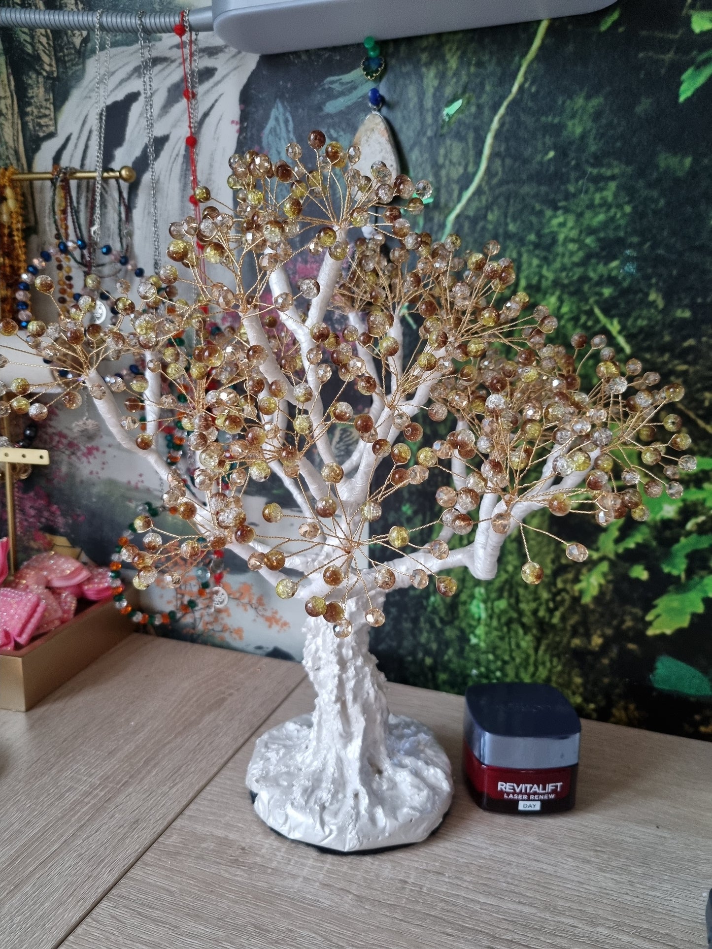 Handmade tree beautiful decor in home made with love white pearl metallics color ,glass beads and acrylic beads
