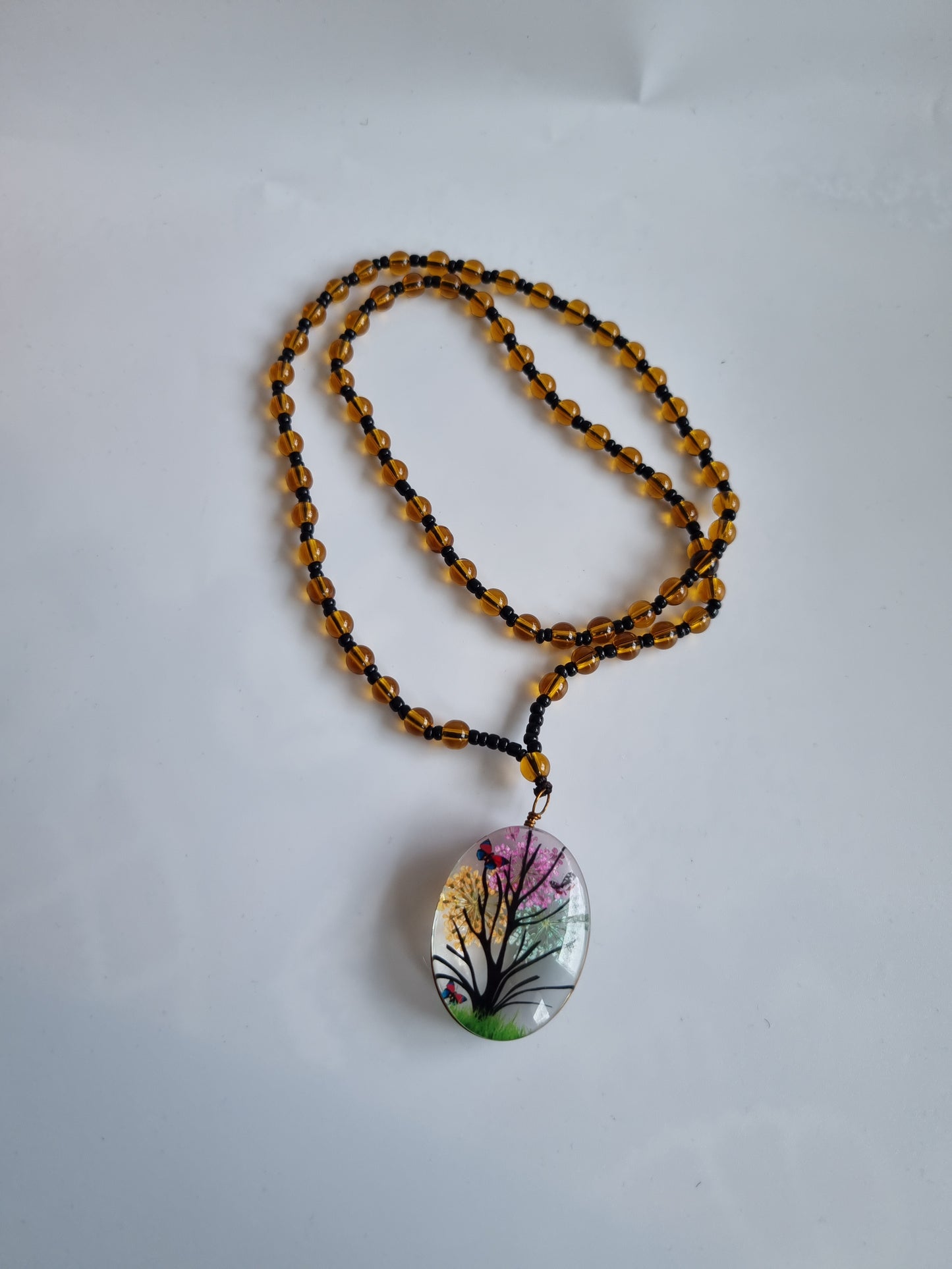 Handmade natural amber beads necklace with handmade pendant very elegant necklace