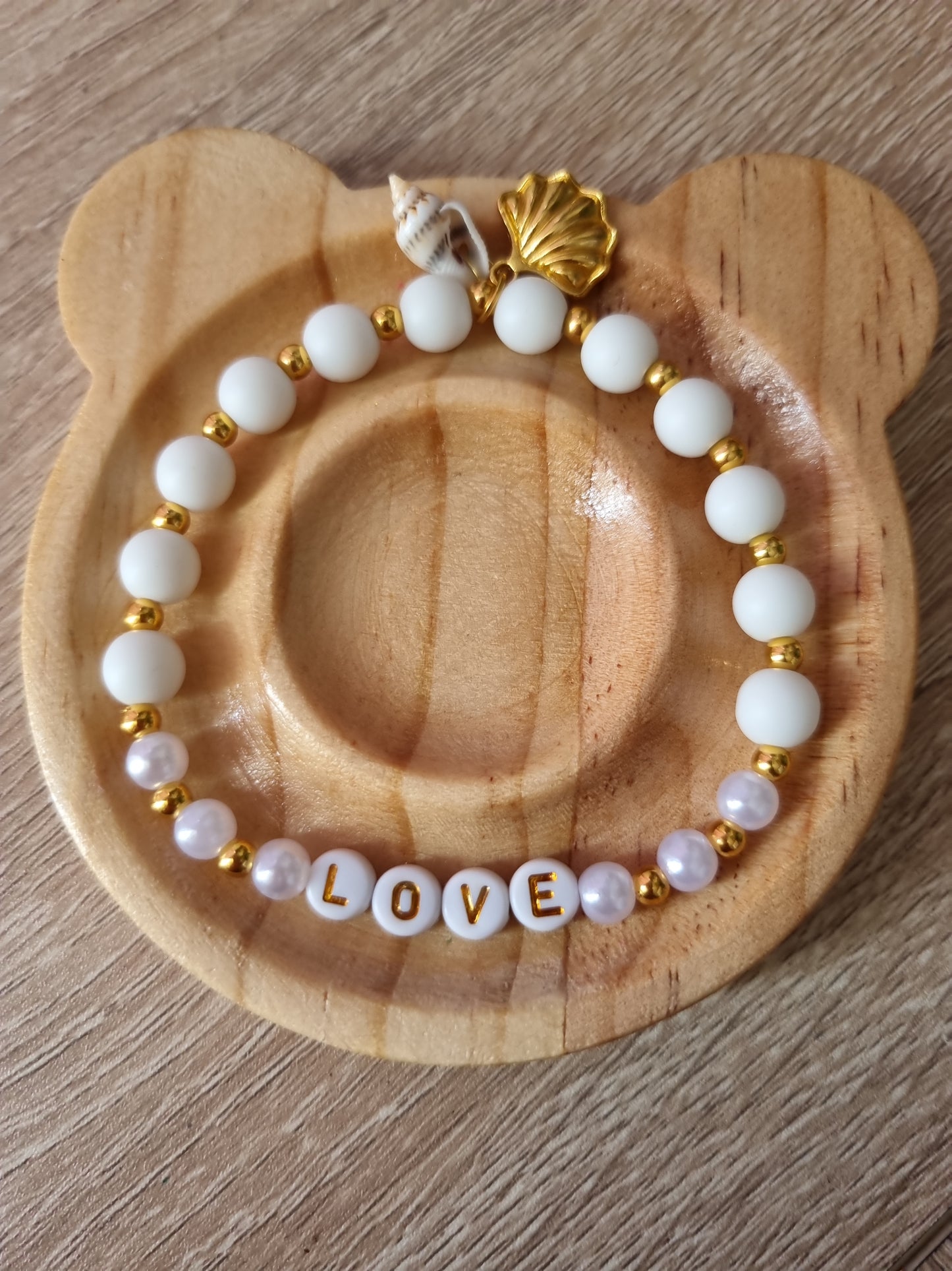Handmade bracelets from gemstones agate and acrylic letters beads stretchy