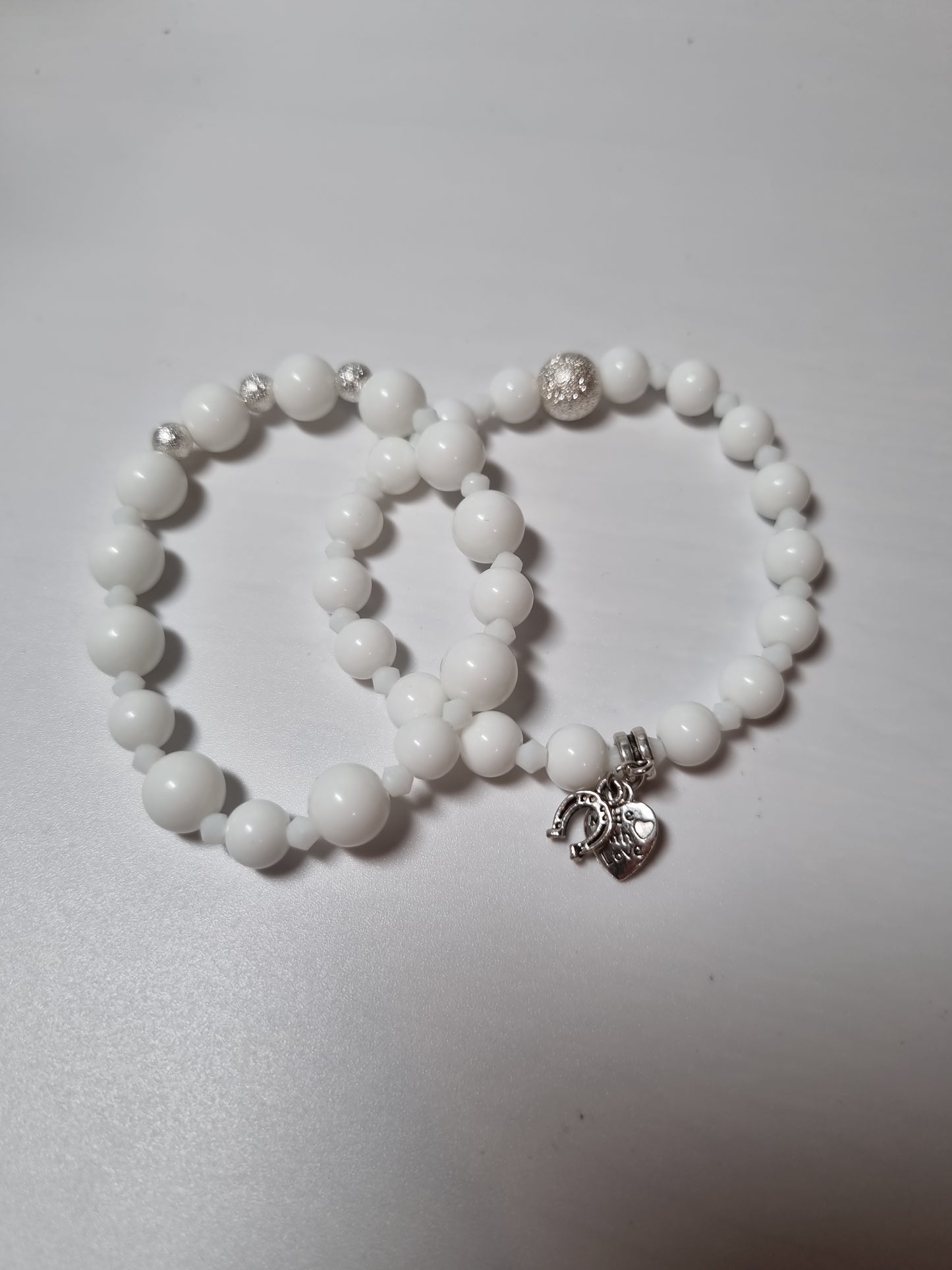Handmade bracelets from gemstones white agate beads with silver color pendant Stretchy bracelet