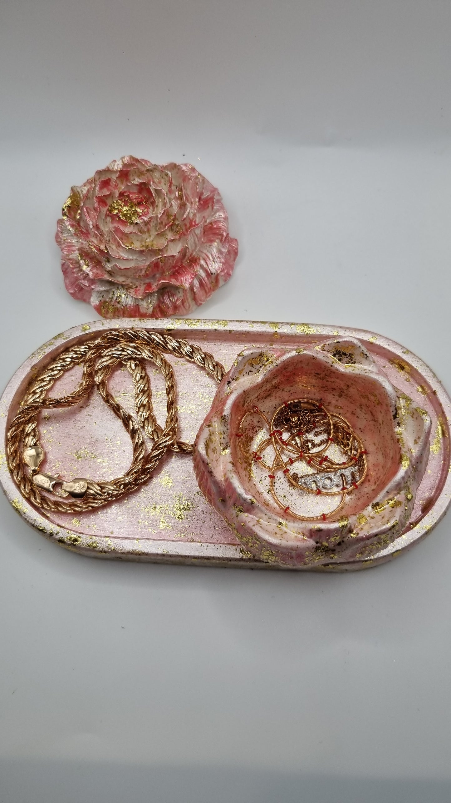 Handmade gypsum decoration jewellery tray pearl pink white color ,oil difuzer rose